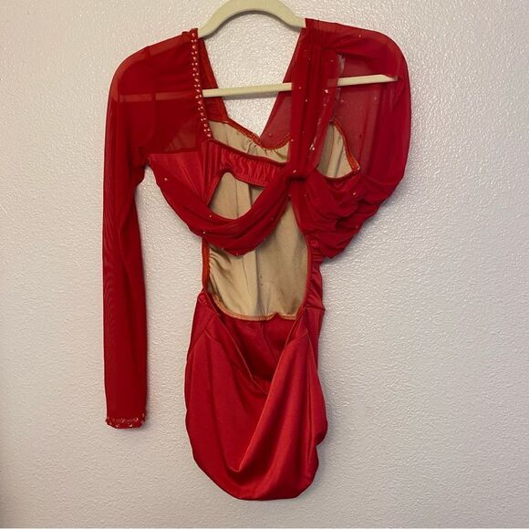 Kelle red 2 piece leotard and leggings Dance Costume set -Adult SA - Picture 4 of 14